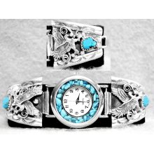 Navajo Turquoise Watch Eagle XLG Ladies Sterling Silver Native American Indian