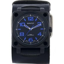 Nemesis Men's Signature Blue SQDrive Leather Cuff Band Watch (This Nemesis Blue SQDrive Leather Band watch features a black dial with blue color numeral type indicators and a mineral crystal display that has a water resistance up to 10ATM / 100m / 330 ft.