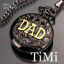 New Black Sliver Mens Quartz Pocket Watch Dad Cool Gift