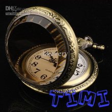 New Bronze Quartz Mineral Glass Pocket Watch Chain Gift Freeship
