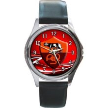 NEW* HOT SERIA A AS ROMA Round Metal Watch LeatherBand - Stainless Steel - Silver