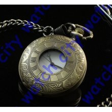 New Vintage Design Roman Numerals Hollow Out Golden Color Quartz Pocket Watch Sweater Chain Watch