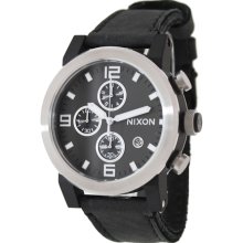 Nixon Men's Ride A315000-00 Black Leather Quartz Watch with Grey Dial