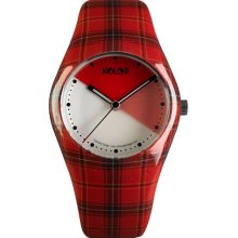 Noon Copenhagen Womens Plaid Kolors Plastic Watch - Red Rubber Strap - White Dial - 01-037