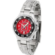 North Carolina State Wolfpack Competitor AnoChrome Ladies Watch with Steel Band and Colored Bezel