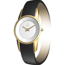 Obaku Harmony Womens Pure Feminine Stainless Watch - Black Leather Strap - White Dial - V130LGIRB