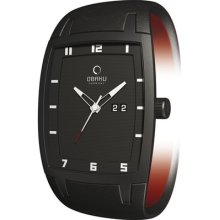 Obaku Men's Black Leather Quartz Watch With Black Dial V114gbbrbs-065