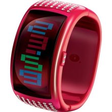 ODM Womens Pixel Daze Plastic Watch - Red Rubber Strap - Black Dial -
