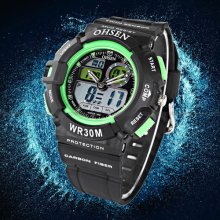 Ohsen Lcd Dual Core Green Men Women Sport Alarm Watch Xmas Gift Koo_titina