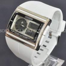 Ohsen White Analog Digital Womens Alarm Quartz Wrist Rubber Band Watch 16w