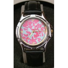 Old Stock Women's Zoinker Quartz Watch / Ornate Pink & Blue Patterned Dial