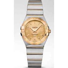 Omega Constellation Brushed Quartz Steel 18k Yellow Gold Womens Watch