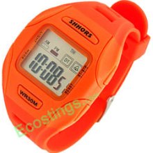 Orange Digital LCD Plastic Wrist Sports Alarm Quartz Watches