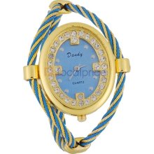 Oval Dial Steel Band Watch for Women (Gold & Blue)