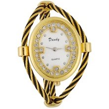 Oval Dial Steel Band Watch for Women (Gold & Black)