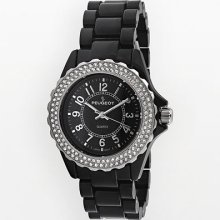 Peugeot Black Acrylic And Silver-Tone Crystal Watch
