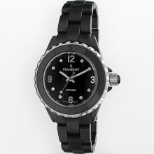 Peugeot Silver Tone And Black Ceramic Crystal Watch - Women