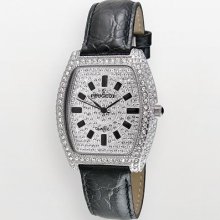 Peugeot Silver Tone Crystal Leather Watch - J1246bk - Women