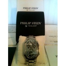 Philip Stein Men's Teslar Watch Dual Time Chronograph Stainless Steel Large Size