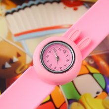 Pink Silicone Rubber Slap Band Quartz Large Size Watch for Students
