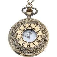 Pocket Watch Pendant - Antiqued Brass Quartz Motion - Roman Numeral