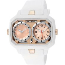 Police Watches Men's Hydra Dual Time Rose Gold Tone Dial White Silicon