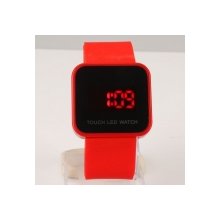 Popular Digital Display Red LED Light Touch Silicone Band Steel Case Wrist Watch Red for Men Women