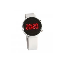 Popular White Silicone Band Steel Case Digital Display Red LED Light Wrist Watch