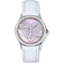 Postage Stamp Pink Hearts White Leather Band Watch ring