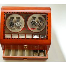Quad Automatic Watch Quality Winder Oak Finish + 12 Storage Slots (6 Setttings)