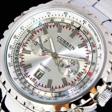 Quartz Hour Dial Date Silver Waterproof Men Sport Steel Wrist Watch,w17-ww