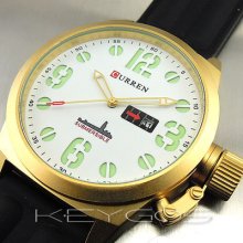 Quartz Hour Dial Day Date White Golden Clock Sport Men Wrist Watch Wv234