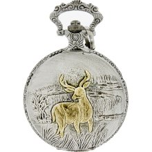 Quartz Pocket Watch Mens Deer Two Tone Finish Hunters Watch CEDU6957:001