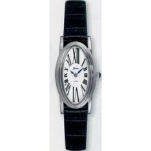 Quartzline Fashion Ladies Silver Watch W/ Oval Dial & Leather Strap