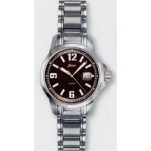 Quartzline Seapearl Men`s Watch W/ Brown Carbon Fiber Dial & Ss Bracelet