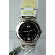Quemex Silver Tone Black Dial Quartz Watch