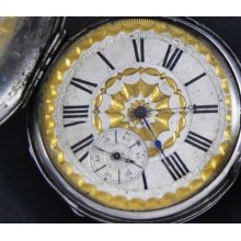 Rare & Unique Antique Pocket Watch With Amazing Dial & Engraved Movement Ca 1850