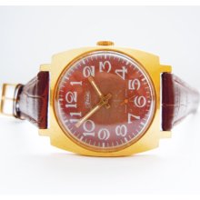 Rare Gold Plated Soviet Vintage Men's Wristwatch ZIM Pobeda