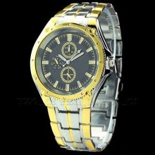 Rare Men Gentlemen Male Quartz Wrist Watch Watches Black + Golden Dial Dials