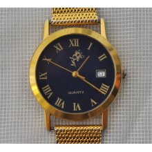rare Vintage Interesting Watch Quartz Golden Roman numbers and decor Rose in the Blue Dial