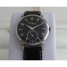 Rare Vintage Zenith Sporto Manual Wind Black Dial Steel Wristwatch