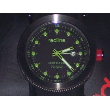 Red Line Mens Compressor Black Dial Silicone Green Luminous Hour Ion Plated