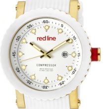 Red Line Men's Compressor White Ceramic Bezel Gold Tone Ip Case White