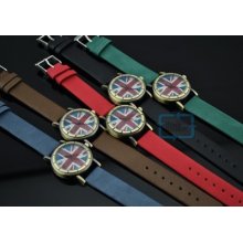 Retro Style Women/girl American Flag And British Flag Quartz Wrist Watch