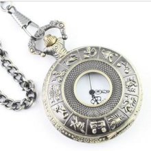 Retro Twelve Constellations Pocket Watch Necklace Quartz Watch