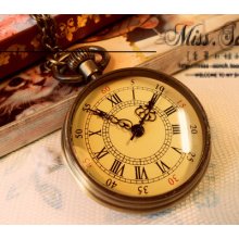 Retro Vintage Engraved Bronze Quartz Pendant Neck Chain Pocket Watch Steampunk