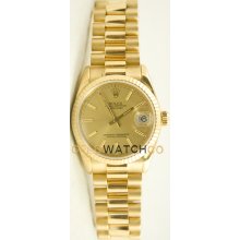 Rolex 31mm Midsize 18K Yellow Gold President Model 68278 Champagne Stick Dial