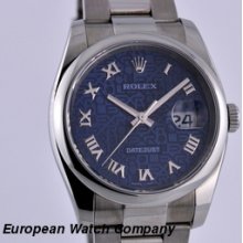 Rolex Datejust Blue Jubilee Roman Dial Oyster Bracelet 37MM