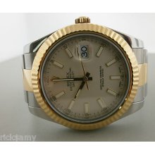 Rolex Datejust Ii 116333 41mm 18k/ss Ivory Dial With Box And Papers