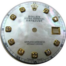 Rolex Datejust Mens Diamond Dial Quick Set White Mother Of Pearl For Gold Watch